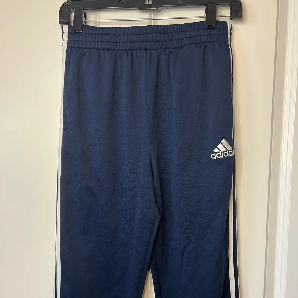 Adidas Kids Blue Joggers with White Stripes - Picture 2 of 6